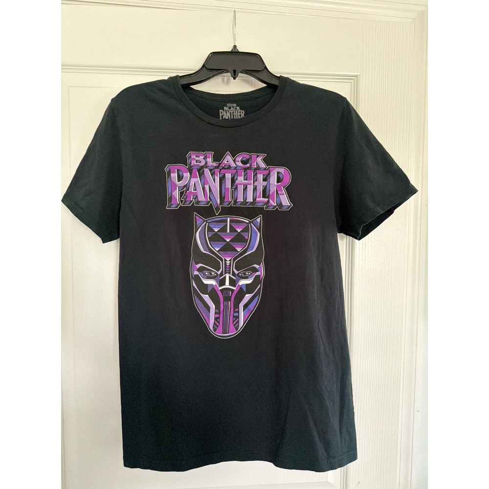 Marvel Studios Black Panther Graphic T-Shirt Mens Medium Black Purple Mask Logo